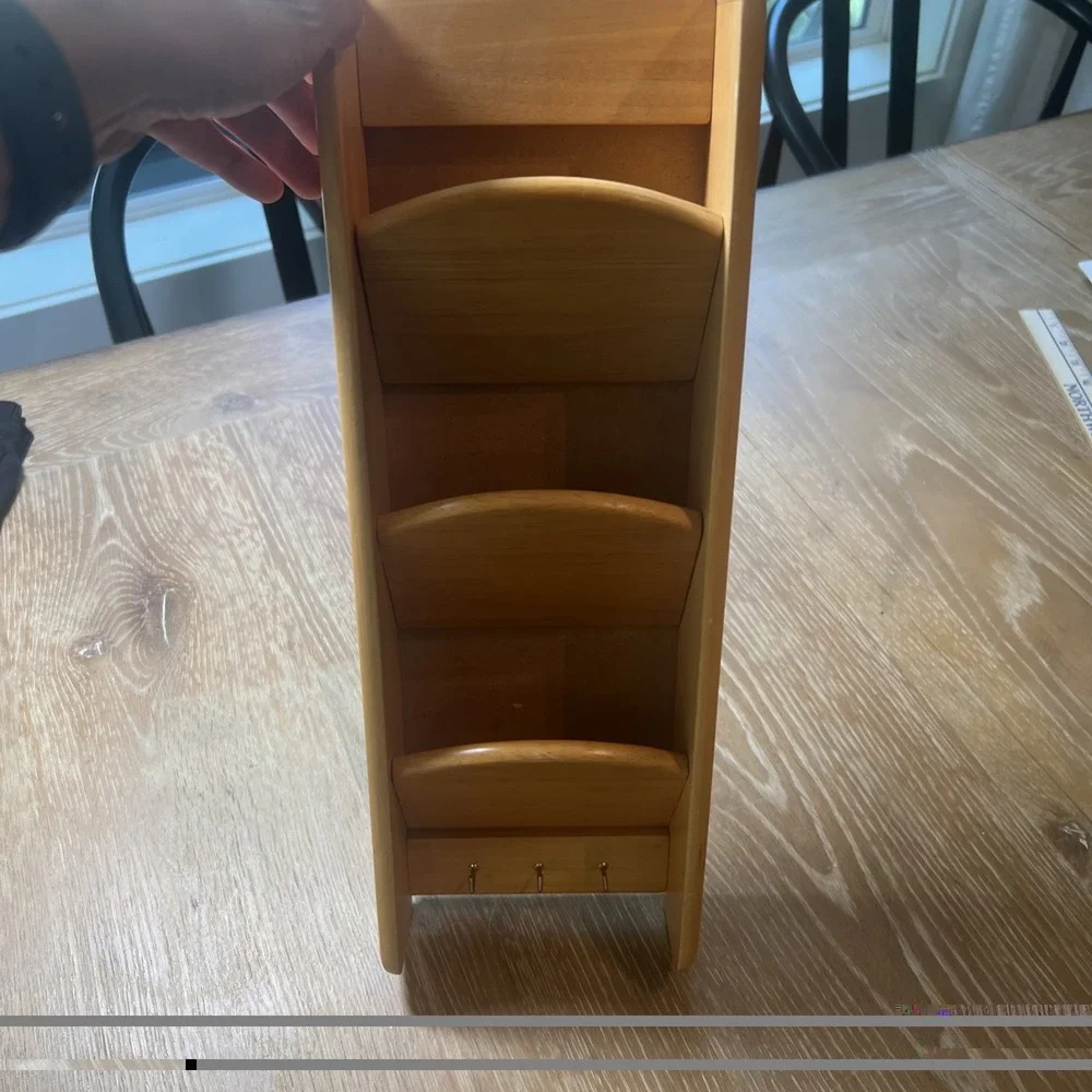 Vintage Wood Letter Bill Organizer 3 Hook Key Holder  3 Wood Pockets for Mail